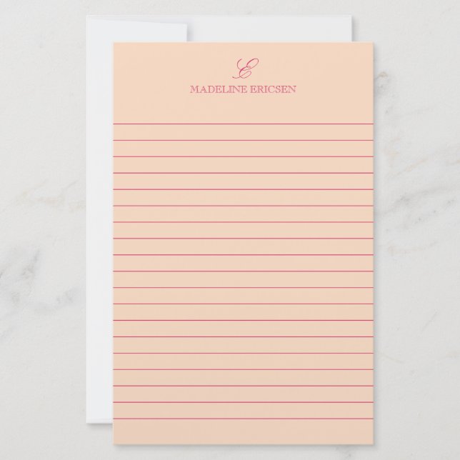 Papeterie Élégance Simple Papier Ligné Monogramme Abricot Fu (Devant)