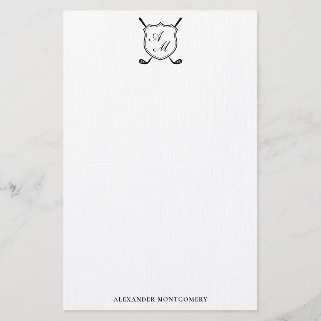 Papeterie Elegant Black Golf Monogram Crest Stationery (Devant)