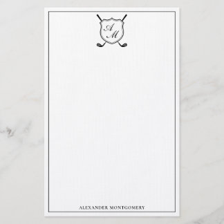 Papeterie Elegant Black Golf Monogram Crest Stationery