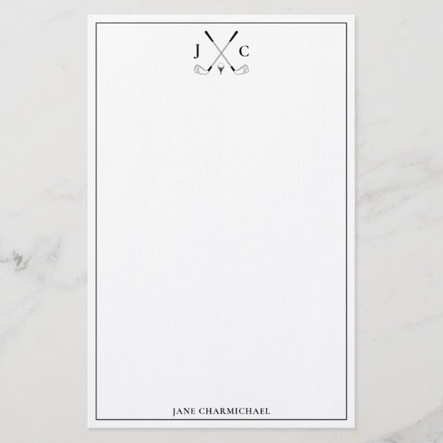 Papeterie Elegant Black Golf Monogram Stationery (Devant)