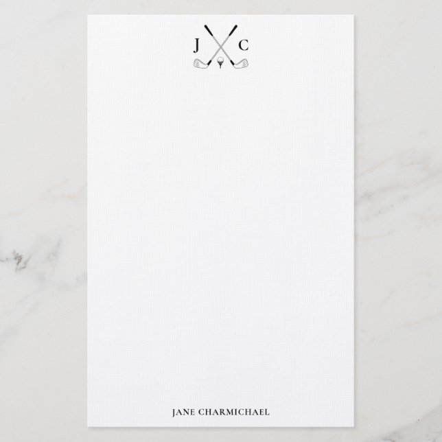Papeterie Elegant Black Golf Monogram Stationery (Devant)