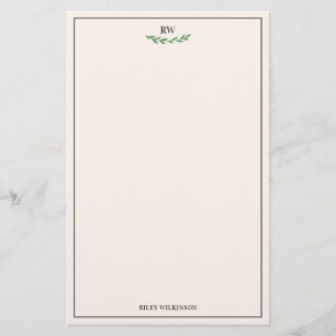 Papeterie Élégant blanc Brown vert vert vert vert Monogramme