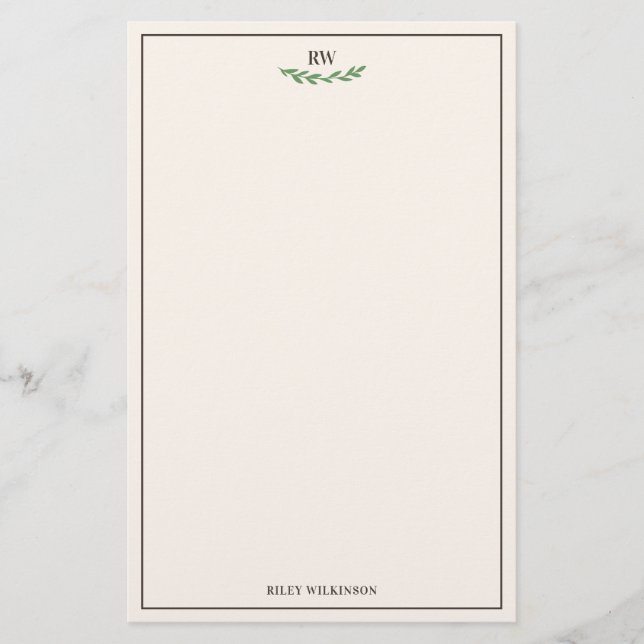 Papeterie Élégant blanc Brown vert vert vert vert Monogramme (Devant)
