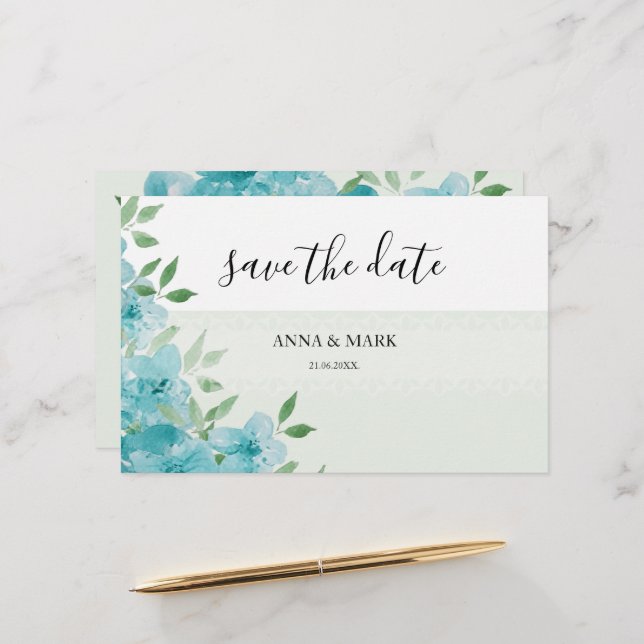 Papeterie Elégant bleu Fleur sauvage aquarelle Art (Devant/Arrière en situation)