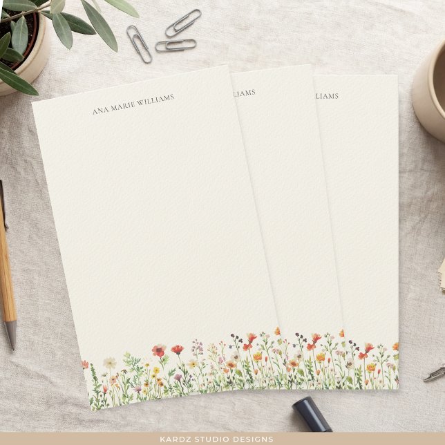 Papeterie Élégant Chic Fleur Aquarelle (Sheets are shown in 8.5 x 5.5 inches on fine felt paper. Buy 10 sheets or more.)