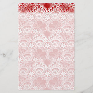 Papeterie Élégant Damas de dentelle blanc rouge Vintage débr
