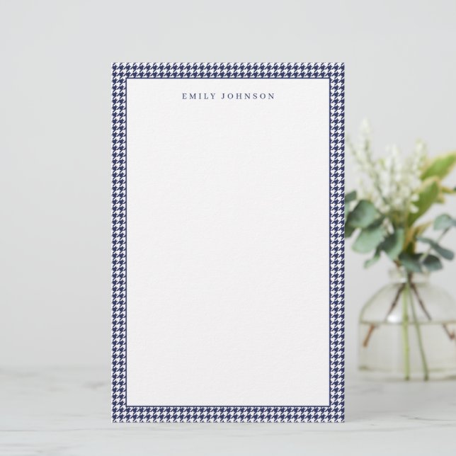 Papeterie Élégant Houndstooth Monogram Bleu Marine (Debout devant)