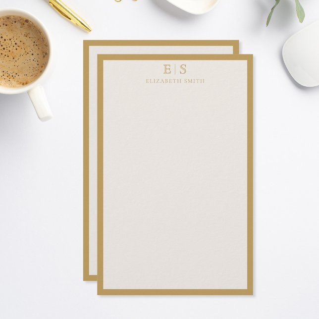 Papeterie Elegant Ivory Gold Border Monogram (Créateur téléchargé)