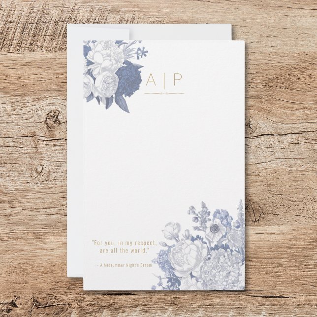 Papeterie Élégant Moderne Style Citation Floral Bleu (Créateur téléchargé)