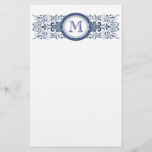 Papeterie Élégant monogramme filigrané vintage bleu marine