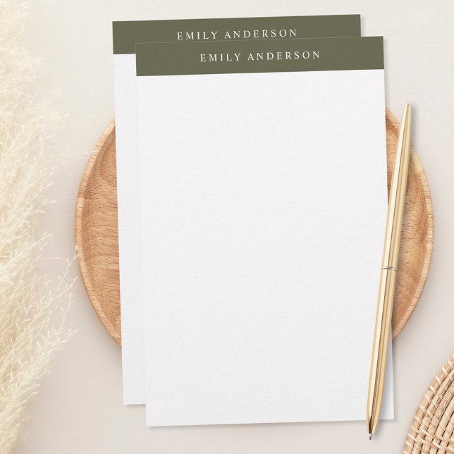 Papeterie Élégant monogramme vert olive minimaliste (Créateur téléchargé)