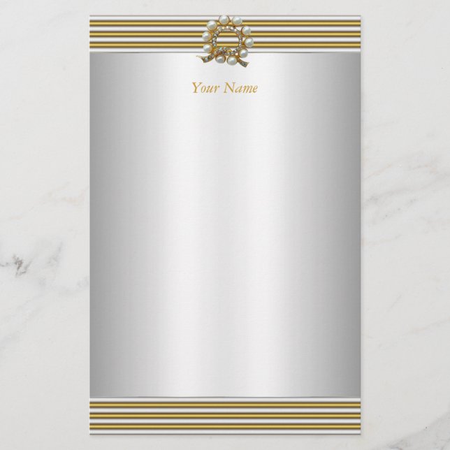 Papeterie Élégant Or Argent Blanc Perle (Devant)