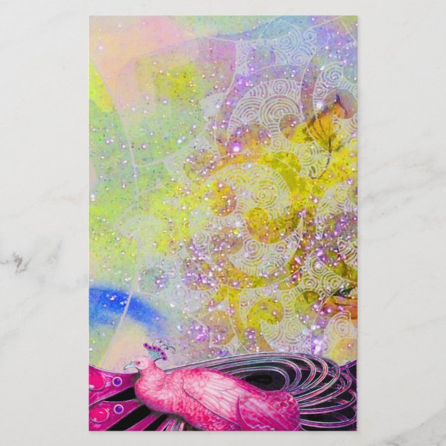 PAPETERIE ÉLÉGANT PEACOCK EN ROSE, JAUNE ÉCLAIRANT POURPLE (Devant)