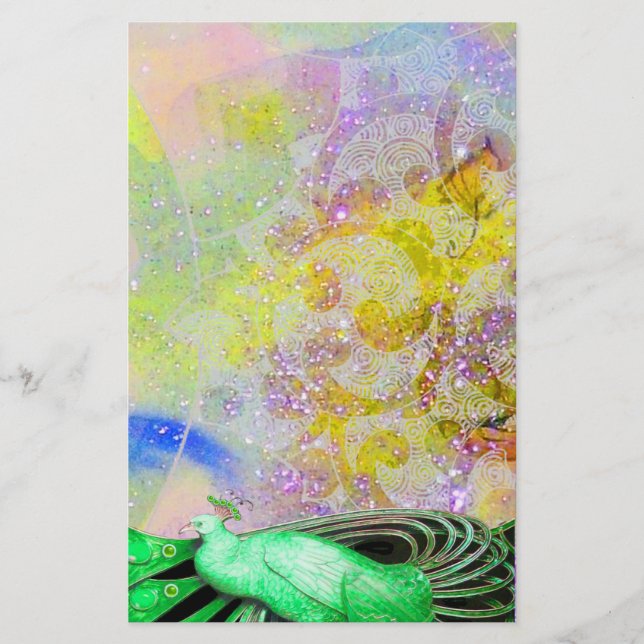 PAPETERIE ÉLÉGANT PEACOCK EN VERT PARKLING JAUNE POURPLE (Devant)