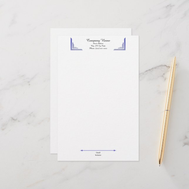Papeterie Elegant Periwinkle Corner Professional Stationery (Devant/Arrière en situation)
