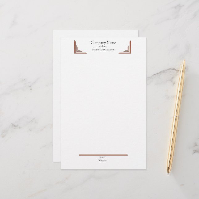 Papeterie Elegant Terracotta Corner— with Footer Stationery (Devant/Arrière en situation)