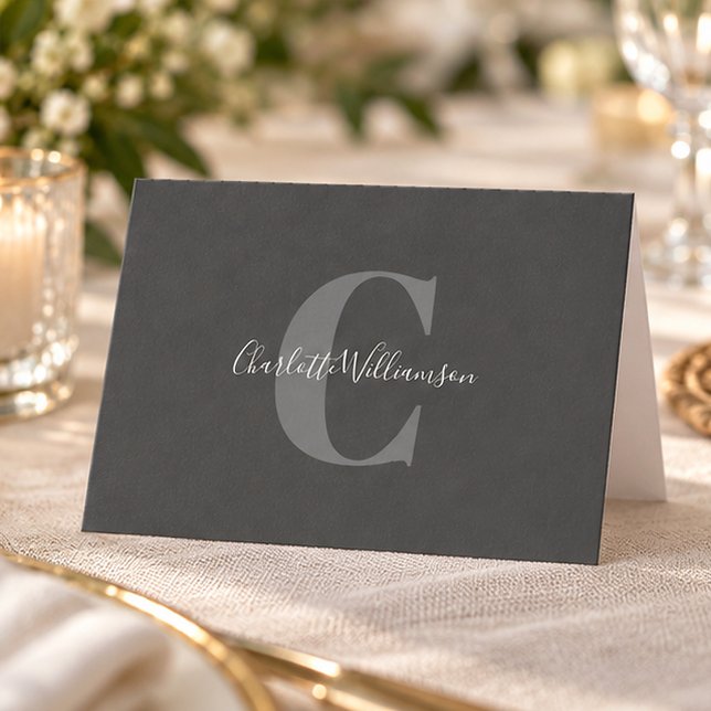 Papeterie élégante à monogramme noir gris script n (Créateur téléchargé)