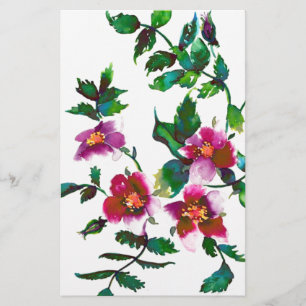 Papeterie Elégante aquarelle moderne fleur sauvage rose fonc