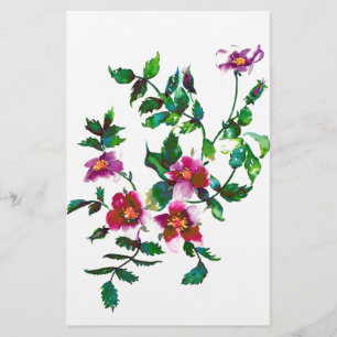 Papeterie Elégante aquarelle moderne fleur sauvage rose fonc