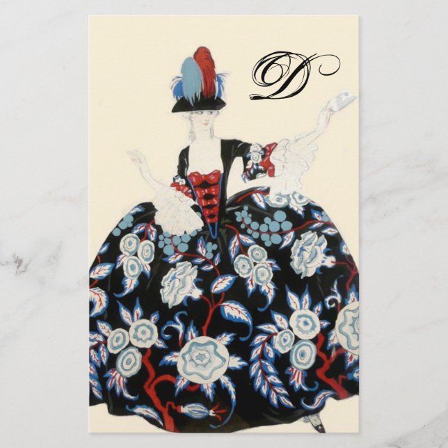 PAPETERIE ÉLÉGANTE ROBE FLORALE DE DAME / MONOGRAMME DE MODE (Devant)