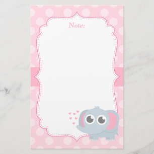 Papeterie Éléphant de bébé mignon avec amour pour les filles