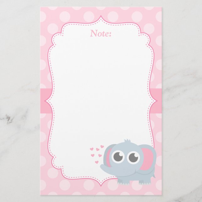 Papeterie Éléphant de bébé mignon avec amour pour les filles (Devant)