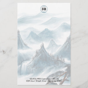 Papeterie En-tête de lettre Classique Vue Montagne Bleu Blan