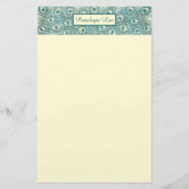 Papeterie En-tête et votre nom de plumes Peacock Turquoise v (Devant)