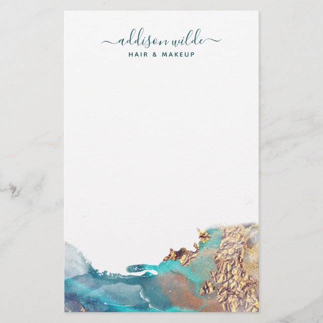 Papeterie Encre aquarelle liquide d'art moderne bleu et or (Devant)