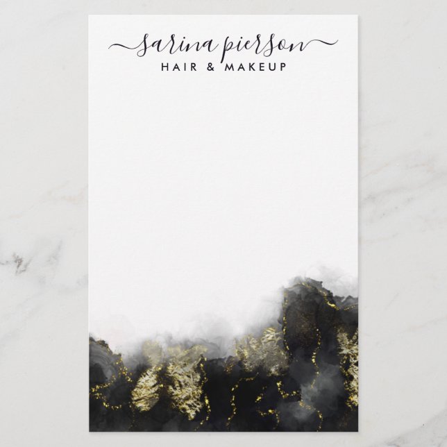 Papeterie Encre aquarelle liquide d'art moderne noir et or (Devant)