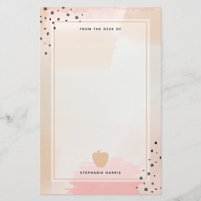 Papeterie Enseignant de la pomme rose d'aquarelle Abstraite (Devant)