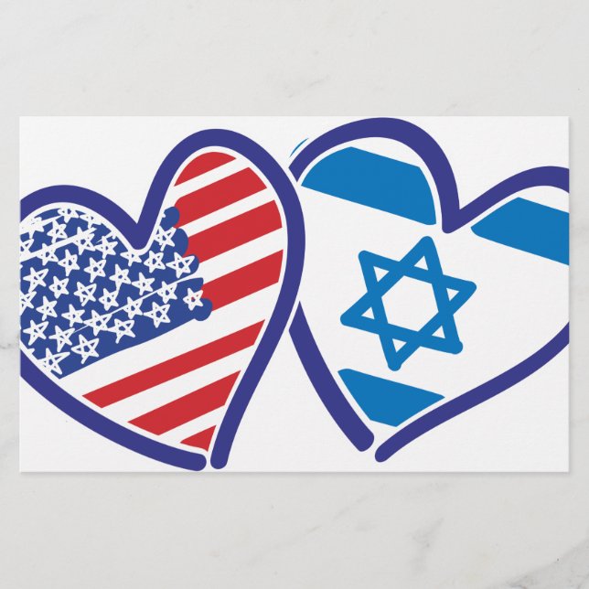Papeterie États-Unis Israël Coeur Drapeau (Devant)