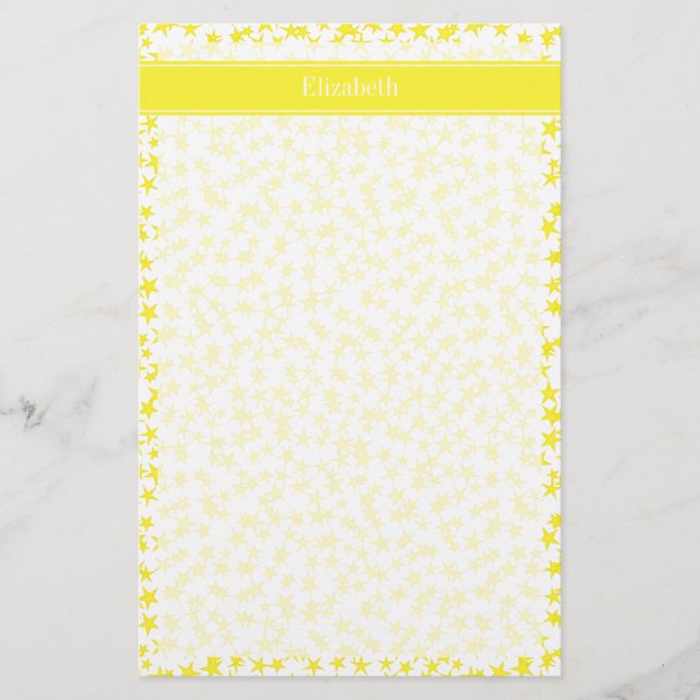 Papeterie Etoiles jaunes Blanc BG, Nom jaune Monogramme (Devant)