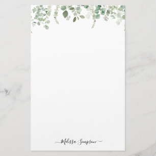 Papeterie eucalyptus feuilles nom personnalisé