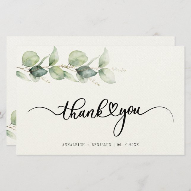 Papeterie Eucalyptus Verdure Script Mariage Merci (Devant / Derrière)