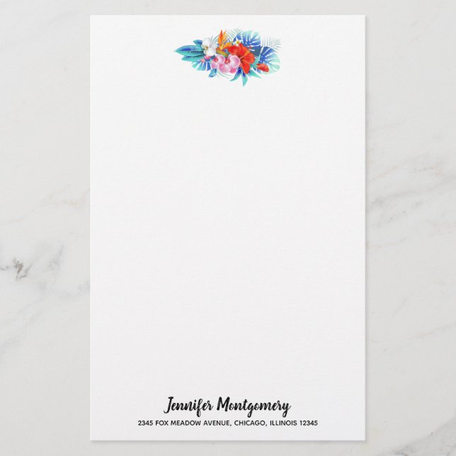 Papeterie Exotic Tropical Flowers - Pink & Aquamarines (Devant)