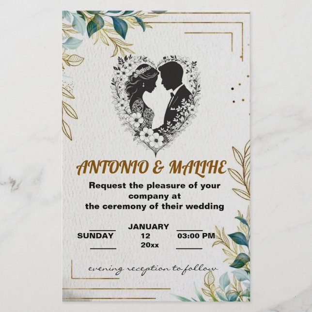 Papeterie faire-part de mariage d'amour classique (Devant)