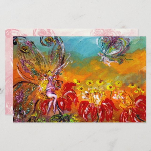 Papeterie FAIRY DE L'Imaginaire DES FLEURS ROUGES (Devant / Derrière)