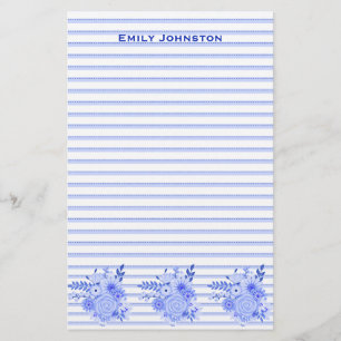 Papeterie faite sur commande rayée florale bleue