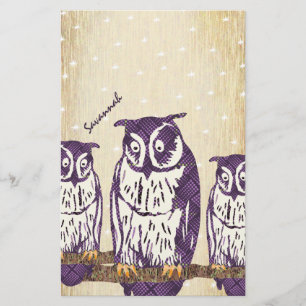 Papeterie Famille de hibou géométrique stylisée violet