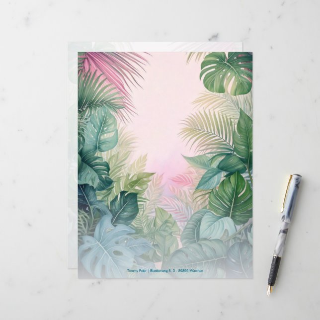 Papeterie fantaisie tropicale recto-verso (Devant/Arrière en situation)