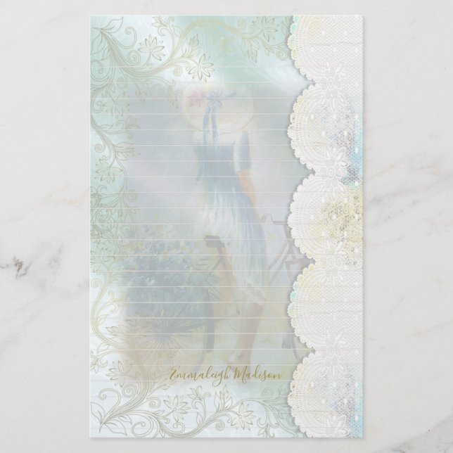 Papeterie Femme Robe Bleue Vélo D'Équitation Faux Dentelle L (Devant)