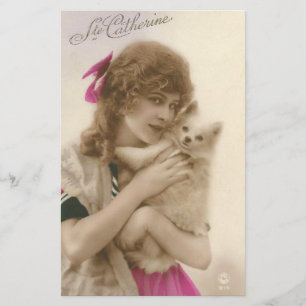 Papeterie Femme victorienne et chien de photo antique