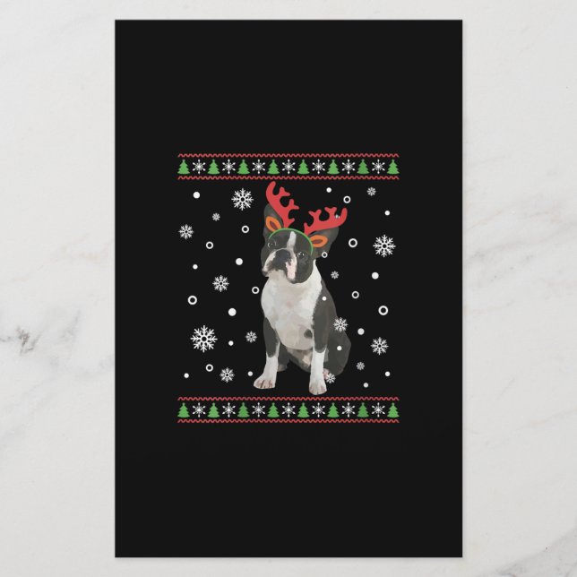 Papeterie FEMMES Boston Terrier Xmas laide de Noël (Devant)