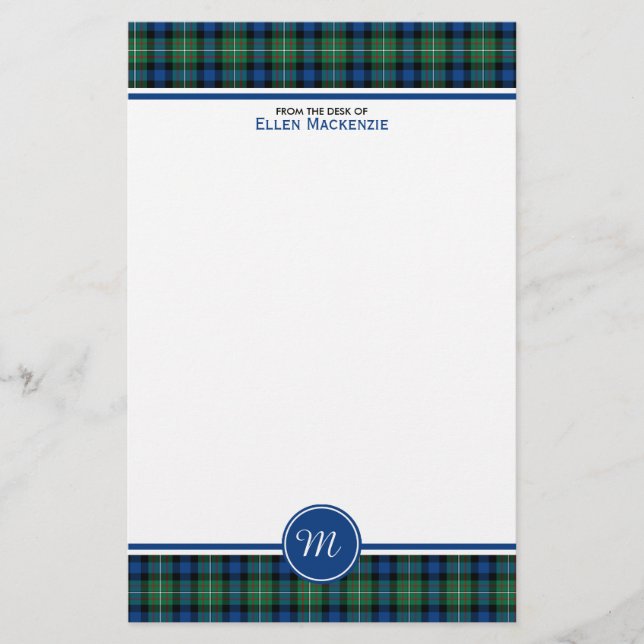 Papeterie Ferguson Clan Tartan bleu et vert Monogramme (Devant)
