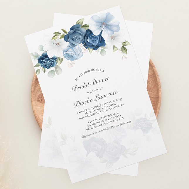 Papeterie Fête des mariées Dusty Blue Floral Invitation (Dusty Blue Floral Elegant Bridal Shower Invitation Stationery)