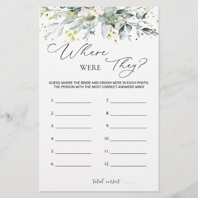 Papeterie Fête des mariées Jeu de verdure Où Étaient-Ils (Devant)