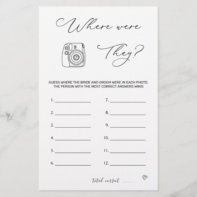 Papeterie Fête des mariées Jeu Où Étaient-Ils (Devant)
