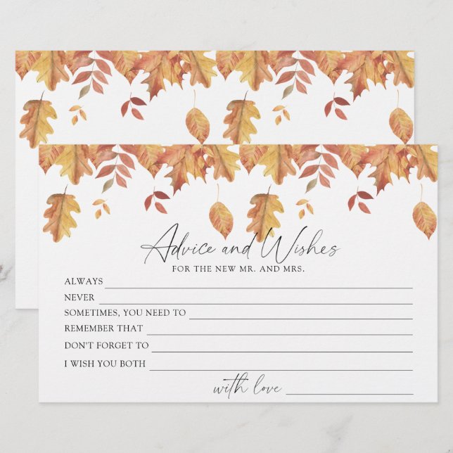 Papeterie Feuilles d'automne - conseils et voeux enterrement (Devant / Derrière)