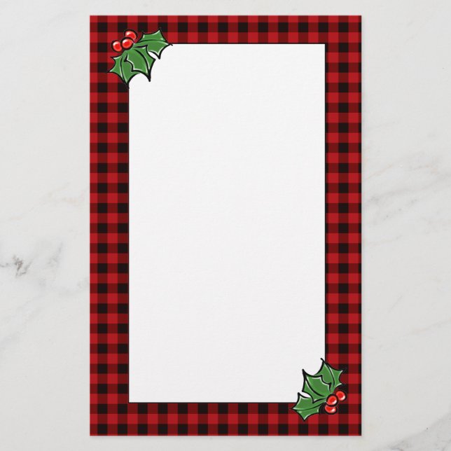 Papeterie Feuilles de houx baies plaid rouge classique buffa (Devant)